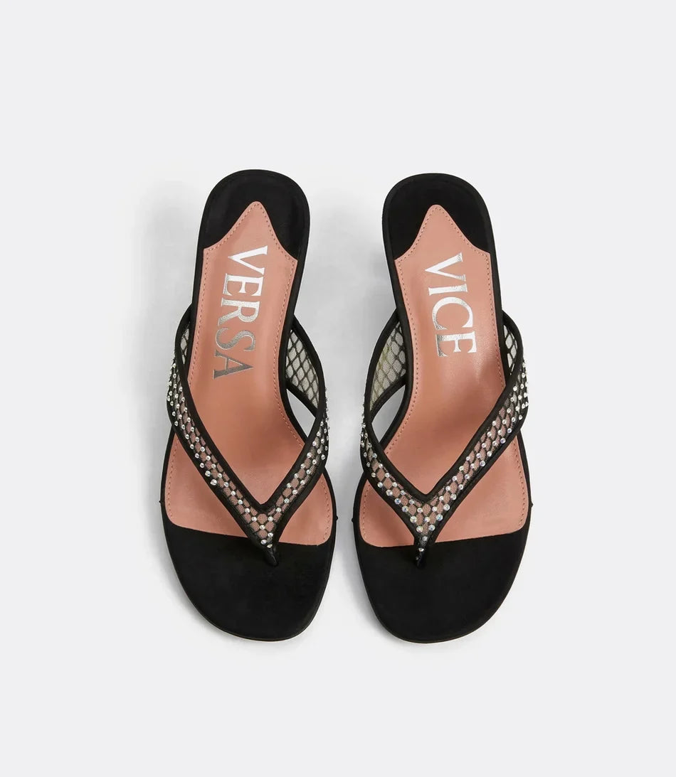 Margo Sandals in Black Crystal Mesh